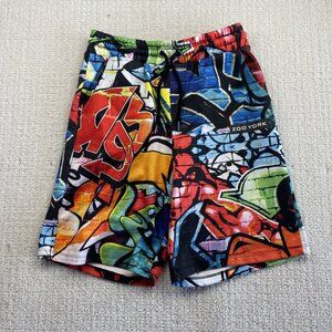 Y2K Zoo York Baggy Cozy Lounge Fleece Shorts Graffiti Street Art AOP Men Sz M